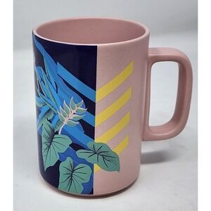 Starbucks 2018 Ceramic 12oz. Coffee Mug Colorblock Pink Blue Tropical Floral EUC